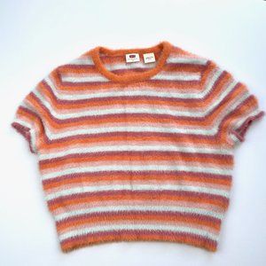 Levi's Peach Fuzz Crewneck Crop Jersey Sweater Top Striped Orange Pink Baby Blue